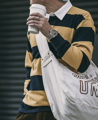 Classic Fit Striped Jersey Rugby Shirt - Yellow/ Navy