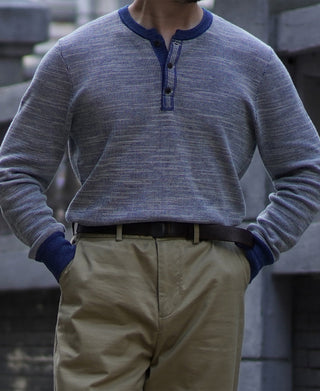 Indigo Heather Yarns Knitted Henley Shirt