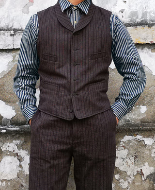 1920s French Salt & Pepper Striped Chambray Vest