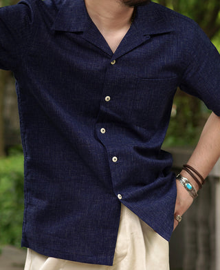 Classic Indigo Print Open Collar Shirt