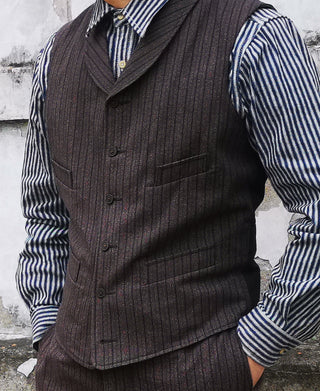 1920s French Salt & Pepper Striped Chambray Vest