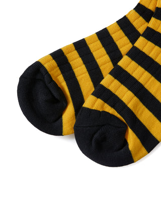 Retro Striped Cotton Socks - Black/Yellow