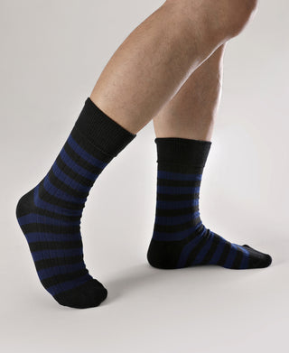 Retro Striped Cotton Socks - Black/Blue