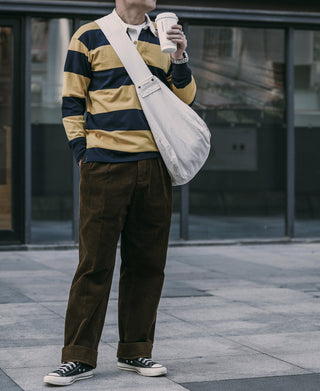 Classic Fit Striped Jersey Rugby Shirt - Yellow/ Navy