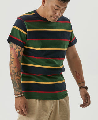 9.8 oz IVY Style Striped T-Shirt - Navy/Green