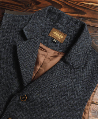 Navy Herringbone Tweed Lapel Vest