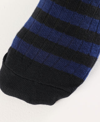 Retro Striped Cotton Socks - Black/Blue