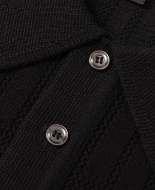 Retro Knitted Jacquard Polo Shirt - Black