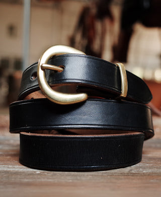 Brass Horseshoe Buckle Slim Leather Belt