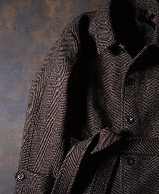 1920s Brown Herringbone Tweed Balmacaan Coat